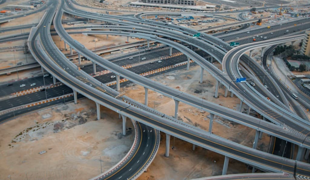 Aerial view of Dubai highway interchange