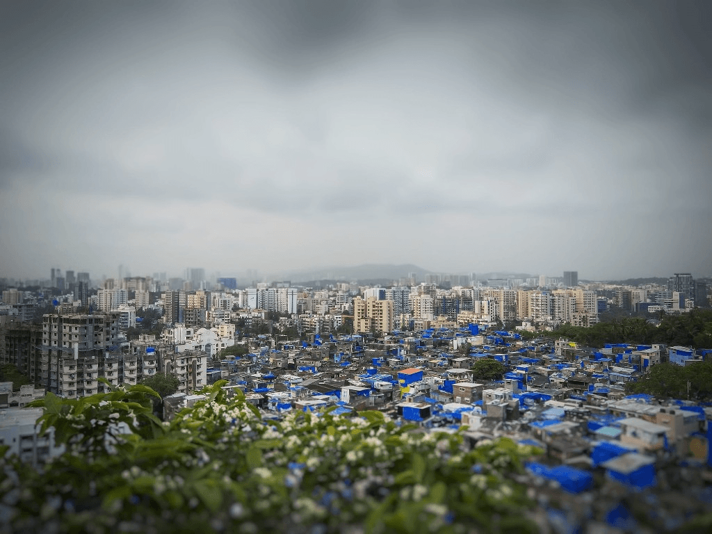Mumbai cityscape with skyline and monsoon clouds