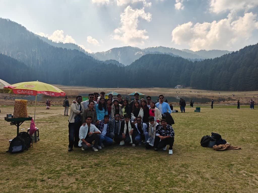 Students at mountain lake destination